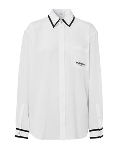 Белая шелковая рубашка с черной отделкой Burberry