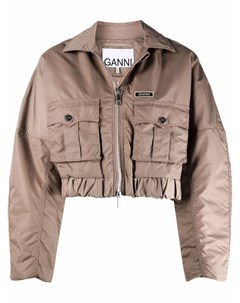 Куртка рубашка на молнии с нашивкой логотипом Ganni