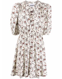 Креповое платье мини с цветочным узором Ganni