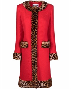 Однобортное пальто с леопардовыми вставками Moschino
