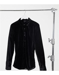Черная бархатная рубашка узкого кроя Tall Asos design