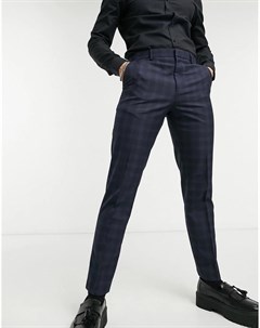 Темно синие узкие брюки в клетку Burton menswear