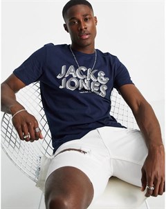 Темно синяя футболка с крупным логотипом Jack & jones