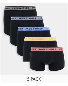 Набор из 5 черных боксеров брифов с контрастным поясом Jack & jones