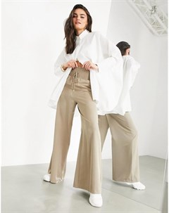 Широкие брюки песочного цвета с присборенной талией Asos edition