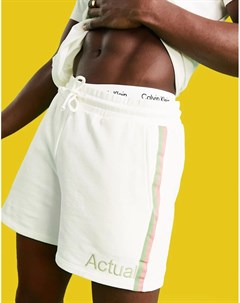 Светло бежевые трикотажные шорты с принтом логотипа и полосками по бокам от комплекта Athleisure Asos actual