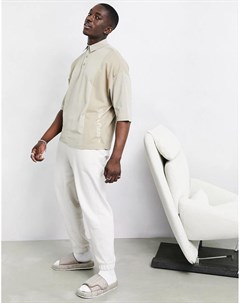 Светло коричневая свободная рубашка поло с короткими рукавами и вставками из ткани пике в стиле коло Asos design