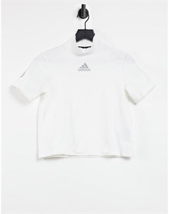 Белая укороченная футболка с короткими рукавами и высоким воротником adidas Training Adidas performance