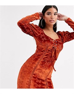 Бархатное платье рыжего цвета со шнуровкой ASOS DESIGN Petite Asos petite