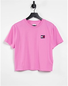 Розовая футболка с логотипом флагом Tommy jeans