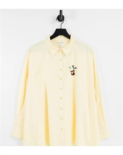 Рубашка бойфренда лимонного цвета с вышивкой панды Native youth