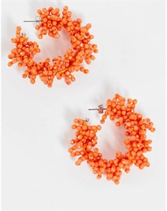 Оранжевые oversized серьги кольца с бусинами Pieces