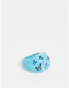 Голубое пластиковое кольцо с дизайном в виде бабочек Asos design