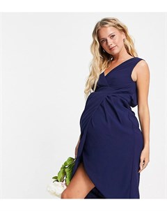 Темно синее платье миди с запахом для подружки невесты Tfnc maternity
