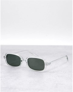 Узкие прямоугольные солнцезащитные очки в серой оправе с зелеными линзами в стиле ретро Asos design