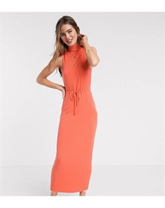 Оранжевое платье миди в рубчик с затягивающимся шнурком ASOS DESIGN Tall Asos tall