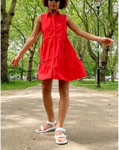 Красное платье рубашка без рукавов Stradivarius