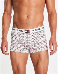 Белые боксеры брифы со сплошным принтом логотипа и логотипом флагом на поясе Tommy hilfiger