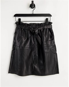 Черная юбка из искусственной кожи с завышенной присборенной талией Rigie Only