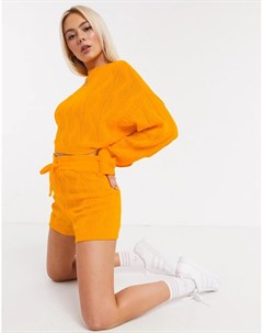 Оранжевые вязаные шорты с узором косичка Unique21
