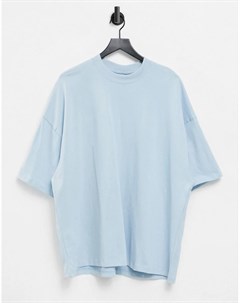Голубая oversized футболка с высоким воротником Topman