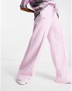 Светло розовые флисовые джоггеры с завышенной талией и широкими штанинами Nike