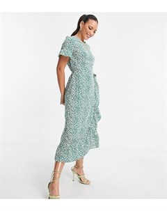 Зеленое чайное платье миди в горошек с оборками Vero moda tall