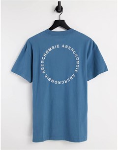 Голубая футболка с круглым принтом логотипа на спине Abercrombie & fitch