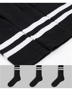 Набор из 3 пар черных спортивных носков с полосками New look