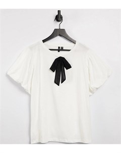 Белая футболка с пышными рукавами и черным бантом Vero moda curve