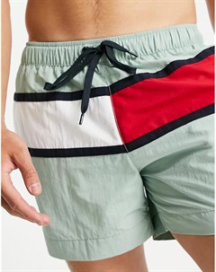 Мятно зеленые шорты для плавания с большим логотипом в виде флага Tommy hilfiger