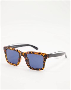 Квадратные солнцезащитные очки в коричневой черепаховой оправе с темно синими стеклами в стиле унисе Aj morgan