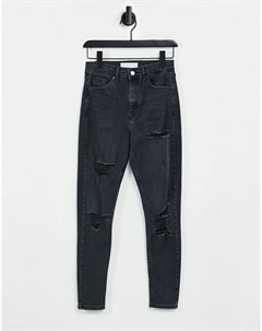 Черные выбеленные джинсы со рваной отделкой Jamie Topshop