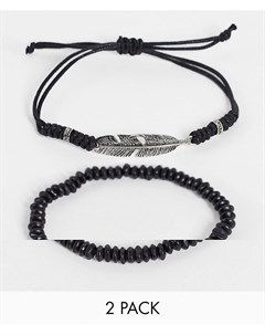Набор из 2 черных браслетов браслет шнурок и браслет с бусинами с декоративной вставкой Asos design