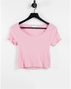 Розовая футболка с круглым вырезом и кружевной отделкой Topshop