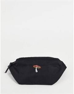 Черная нейлоновая сумка кошелек на пояс через плечо с вышивкой гриба Asos design
