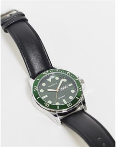 Мужские часы с зеленым циферблатом и кожаным ремешком Sekonda