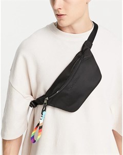 Черная сумка кошелек на пояс с текстовым логотипом и ремешком с символом движения Pride Calvin klein jeans