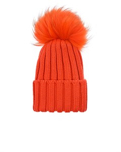Оранжевая шапка с отворотом и меховым помпоном Catya
