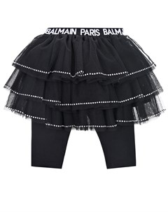 Черная юбка шорты со стразами Balmain
