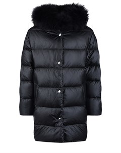 Черное пальто с меховой отделкой Yves salomon