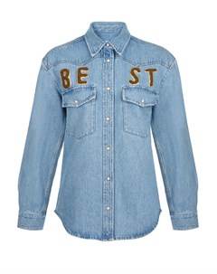 Голубая джинсовая рубашка с аппликацией из страз Forte dei marmi couture