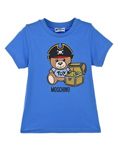 Голубая футболка с аппликацией Мишка пират Moschino