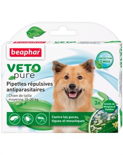Veto Pure капли для собак средних пород против блох клещей и комаров экстракт маргозы и пиретрума уп Beaphar