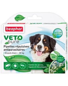 Veto Pure капли для собак крупных пород против блох клещей и комаров экстракт маргозы и пиретрума уп Beaphar