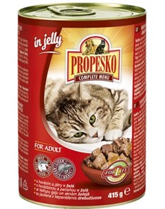 Влажный корм для кошек с говядиной и печенью в желе 0 42 кг Propesko