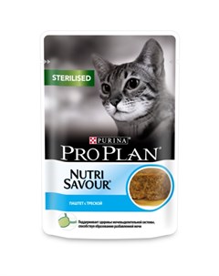 Влажный корм NutriSavour для взрослых стерилизованных кошек паштет с треской Пауч 85 г Pro plan