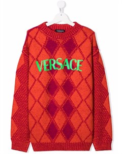 Джемпер с логотипом и узором аргайл Versace kids