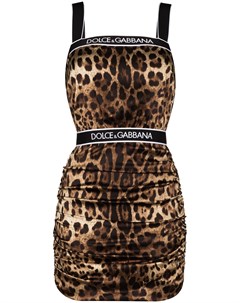 Атласное платье мини с леопардовым принтом Dolce&gabbana
