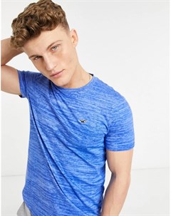 Синяя меланжевая футболка с асимметричным нижним краем и логотипом Hollister